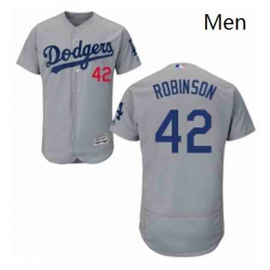 Mens Majestic Los Angeles Dodgers 42 Jackie Robinson Gray Alternate Road Flexbase Authentic Collection MLB Jersey